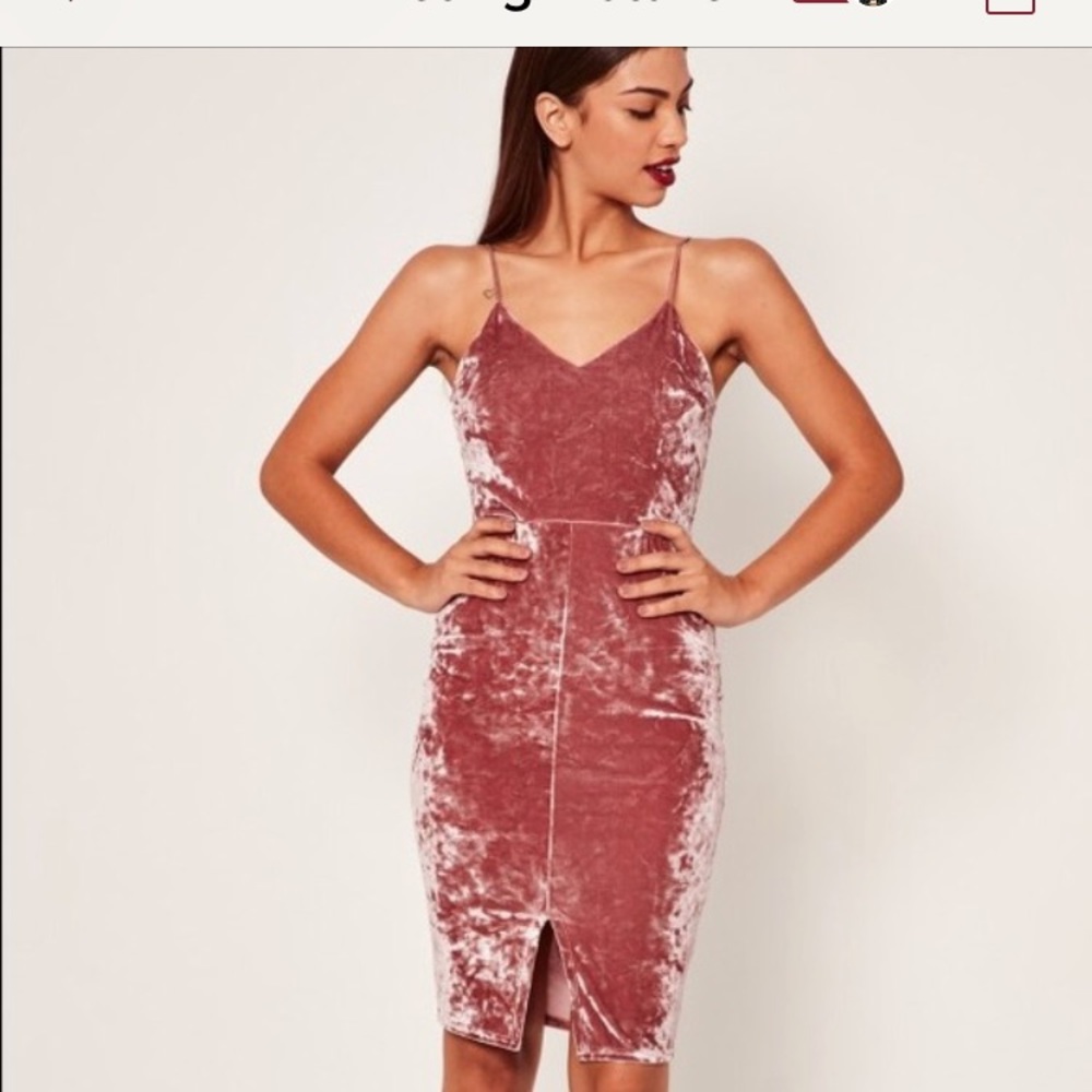 Crushed velvet midi dress- pink